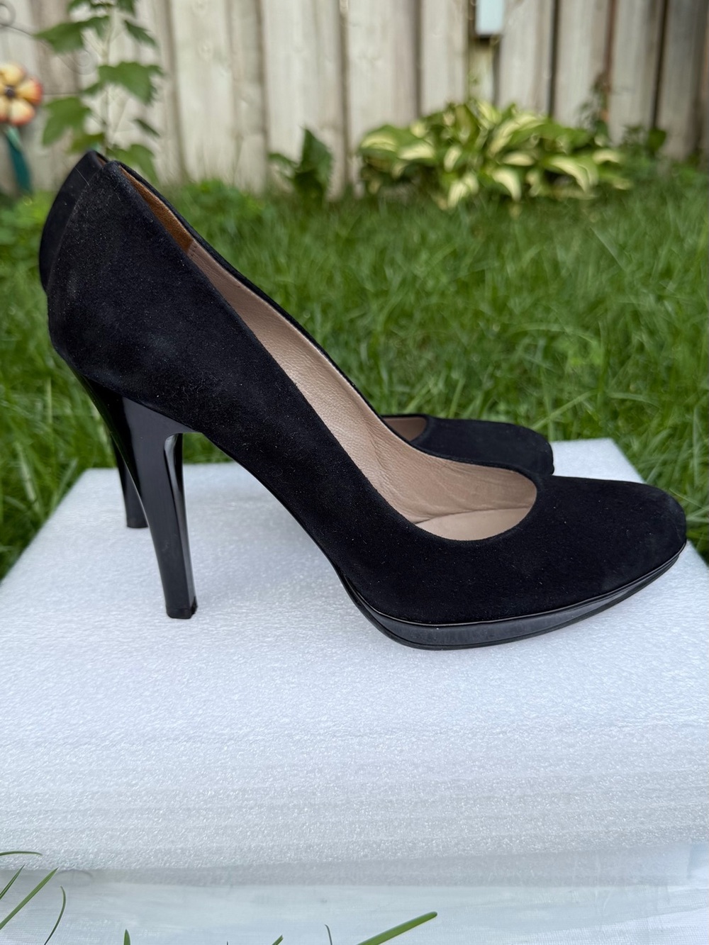 Black Suede Patent Platform High Heels Pumps EU 39 US 8.5